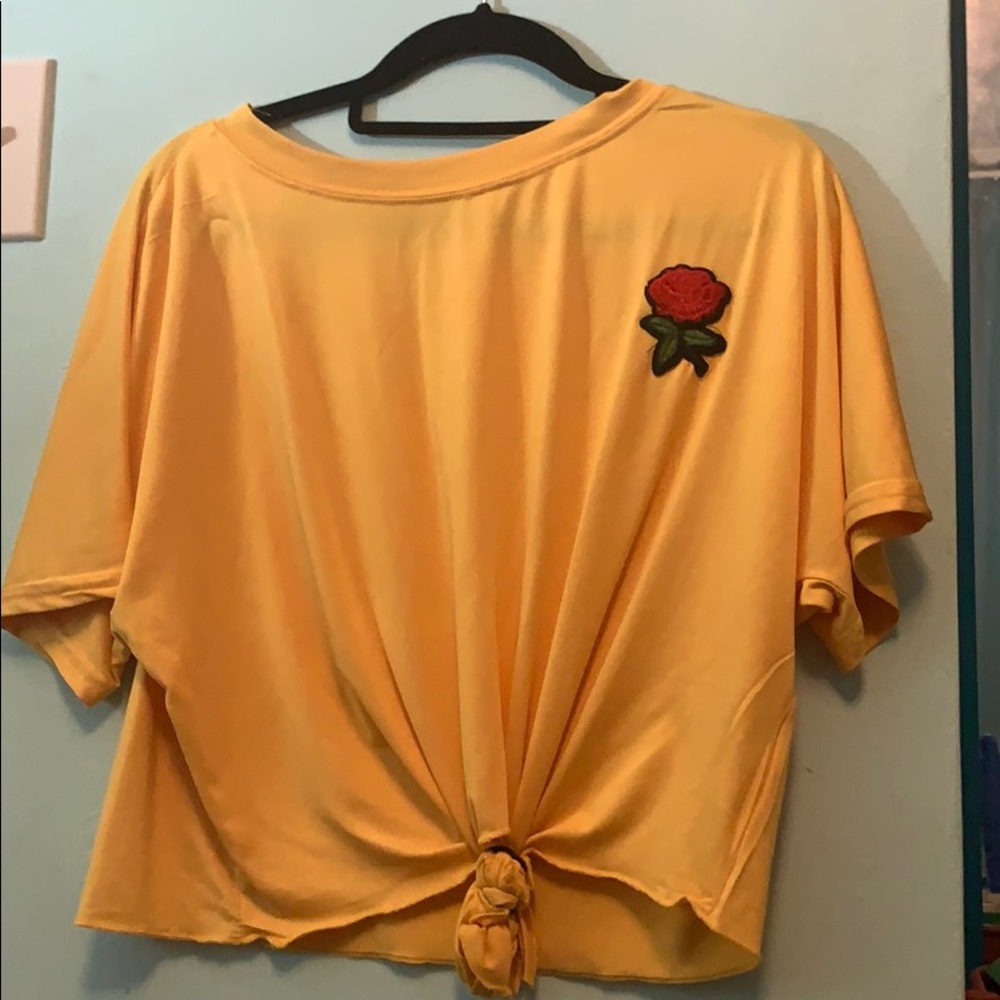 Yellow t- shirt with red rose